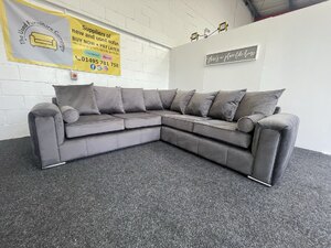 Grey Velvet Corner Sofa Sectional Ex-Display by TUFC Furniture & Home