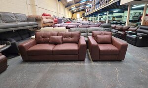Ex-Display Arden Brown Leather 3 Seater Sofa and Armchair
