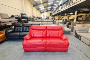 Ex-Display La-Z-Boy Raleigh Bright Red Leather Electric Recliner 3 Seater Sofa