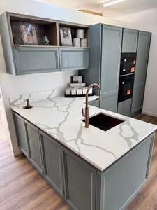 Crown Imperial Rimano Ex-Display Kitchen, L-Shape, Sage Green on Ash Grey with Copper Trims
