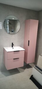 Pink 600mm Vanity Unit with Basin, Tap and Waste & Tall Cupboard - Ex-Display