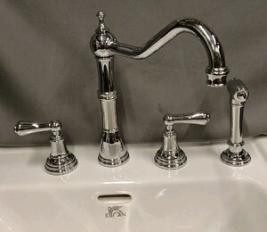 Perrin & Rowe Provence Chrome Three Hole Kitchen Mixer with Sprayer - Ex-Display