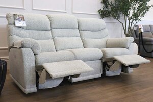 G Plan Malvern Ledbury Sea Mist Fabric Ex-Display Power Reclining 3 Seat Sofa