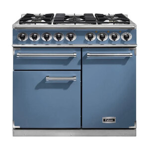 Falcon Deluxe 1000 Dual Fuel Range Cooker in China Blue with Nickel Trim, Ex-Display