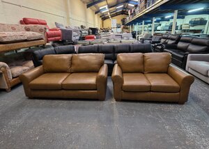 Ex-Display Bailey Tan Brown Leather 3+2 Seater Sofas