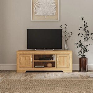 Oak Furnitureland Bevel Large TV Unit, Natural Solid Oak, Ex-Display