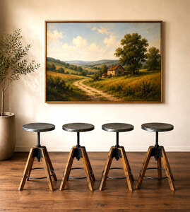 Set of 4 Industrial Bar Stools Wood/Metal Round Seat - Ex-Display