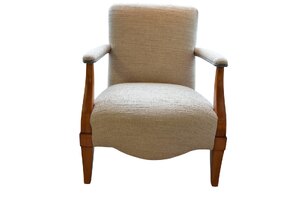 Accent Chair Beige Woolly Fabric Warm Wood Arms Fireside Armchair Ex-Display