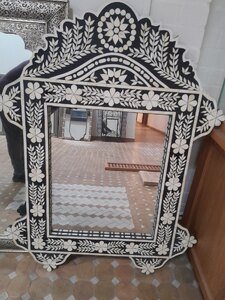 Black & White Ornate Resin Moroccan Mirror Ex-Display, 93 x 122cm