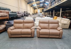 Ex-Display La-Z-Boy Dark Cream/Taupe Leather Pair of Two-Seater Sofas