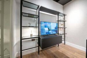Ex-Display Italian Luxury TV Preventivo Smoked Glass Tower Shelving and TV