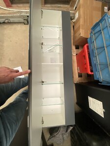Keuco Tall Bathroom Cabinet Grey Ex-Display (New) Glass Door 5 Shelves