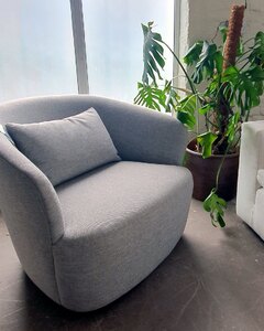 Couch & Co Oversized Round Swivel Tub Chair | Grey Tweed Fabric | Ex-Display