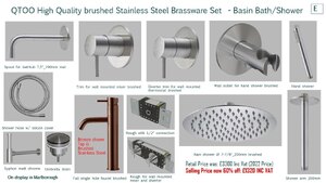 Ex-Display QTOO Brushed Stainless Steel Brassware Set - Basin Bath and Shower