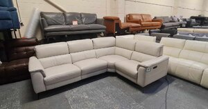 Ex-Display Illinois Silver Leather Electric Recliner Corner Sofa