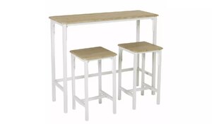 Oak Bar Table & 2x Oak Stools White Legs Argos Home Bolitzo - Ex-Display Boxed