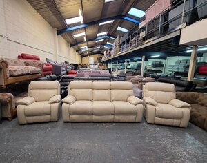 Ex-Display Moreno Cream Leather Recliner Three Seater Sofa and Two Armchairs