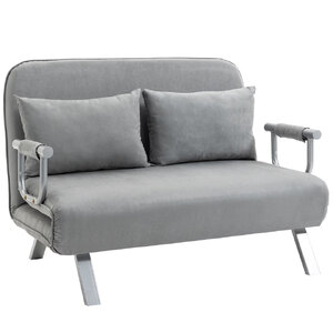 HOMCOM 2 Seater Sofa Bed Click Clack Convertible Faux Suede Light Grey Ex-Display