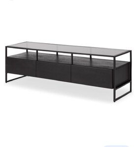 Made.com Kilby Wide TV Stand, Black Mango Wood and Glass - Ex-Display