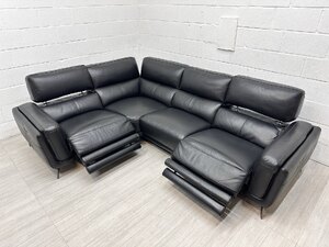 Ex-Display Dfs San Antonio Black Leather Corner Sofa With Electric Recliners