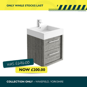 Grey Wall Hung Vanity Unit with Basin - Bathroom Sink and Storage - Ex-Display
