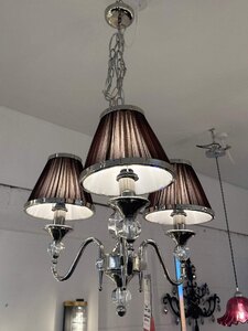 Ex-Display Interiors 1900 Polished Cast Nickel 3 Light Polina Pendant with Suffolk Shade