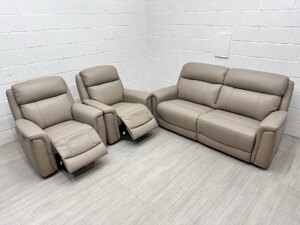 Ex-Display La-Z-Boy Paris 3 Seater Sofa and 2 Electric Recliner Armchairs in Taupe Leather