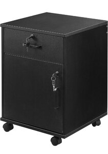 2 Drawer Lockable File Cabinet with Wheels, Under Desk, Black