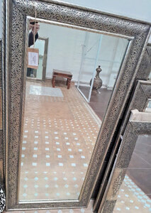 White Metal Moroccan Mirror Ex-Display, 81 x 121cm