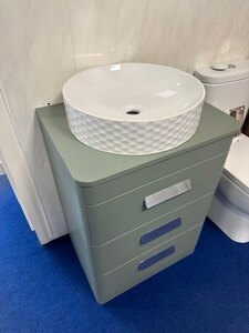 Ex-Display Henbury Floor Standing Vanity Unit and Sit-On Bowl by Calypso in Willow Green