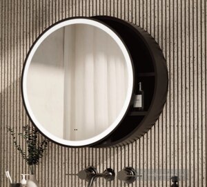 Ex-Display Doha Matt Black Sliding Door LED Mirror Cabinet 60cm