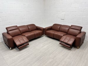 Ex-Display Sofology Marvella 2x 3 Seater Power Recliner Sofa Set with Heated Seats in Tan Leather