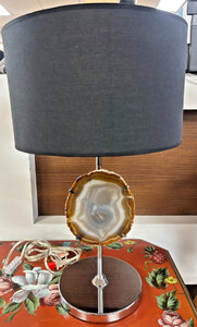 Chrome and Agate Table Lamp With Black Fabric Shade - Ex-Display