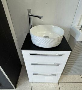 Ex-Display Floor Standing 3 Drawer Vanity Unit and Vessel Basin - White & Black