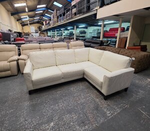 Ex-Display Brondby Star White Leather Corner Sofa