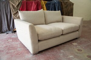 2 Seater Beige Fabric Sofa, Handmade Chesterfield Style Clearance
