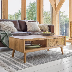 Oak Furniture Land Parquet Oak Coffee Table With 2 Drawers, Ex-Display