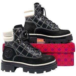 Tory Burch Miller Lug Hiker Boots Black White Ex-Display Size UK 5