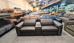 Ex-Display Plaza Charcoal Leather Electric 2.5 Seater Sofa with Smart Console