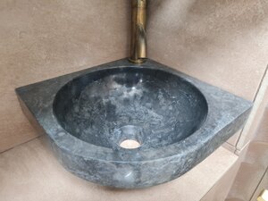 Ex-Display BatheInStone Solid Black Marble Corner Basin One Tap Hole