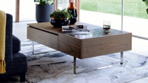 Dwell Misto Coffee Table in Walnut with Mocha Marble Top
