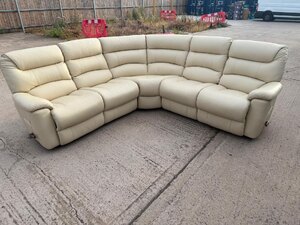 Ex-Display Luxury La-Z-Boy 5 Seater Genuine Cream Leather Recliner Corner Sofa