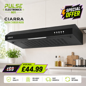 CIARRA 60cm Undercabinet Visor Cooker Hood Black Ex-Display