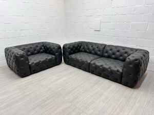 Ex-Display Sofology The Venezia 3 Seater And Cuddle Chair Set In Black Leather