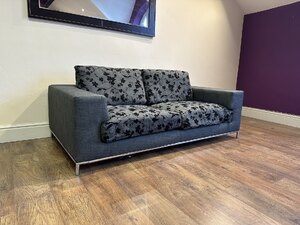 Grey Fabric 3-Seat Sofa with Black Embroidered Pattern - Ex-Display