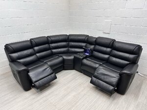 Sofology La-Z-Boy Cleveland Electric Recliner Corner Sofa, Jet Black Leather, Ex-Display