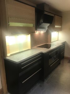 Ex-Display German Kitchen Units with Shaped Worktop and Matching Backsplash