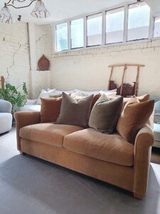 2-Seater Sofa | Caramel Brown Plush Woven | Ex-Display | With Cushions