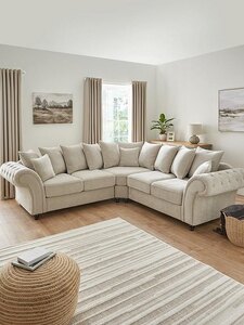 New Windsor Corner Sofa 5 Seater Scatter Back Cream Fabric Upgraded Seats
