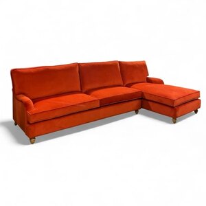 L Shaped Velvet Sofa Burnt Orange Right Hand Ex-Display
